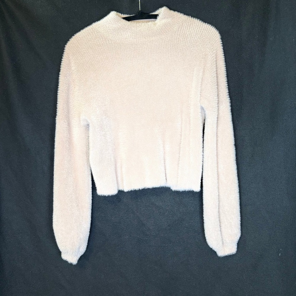 Truth‎ by Republic Oversized Fuzzy Knit Pullover Sweater Mock Neck Beige